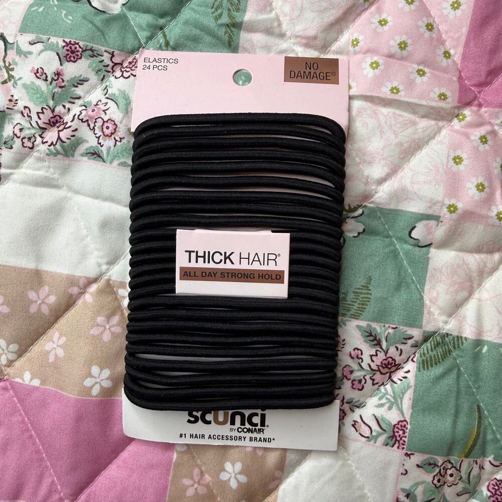 NWT Scunci No Damage Black Elastic Hair Ties, Thick Hair (24pcs)
